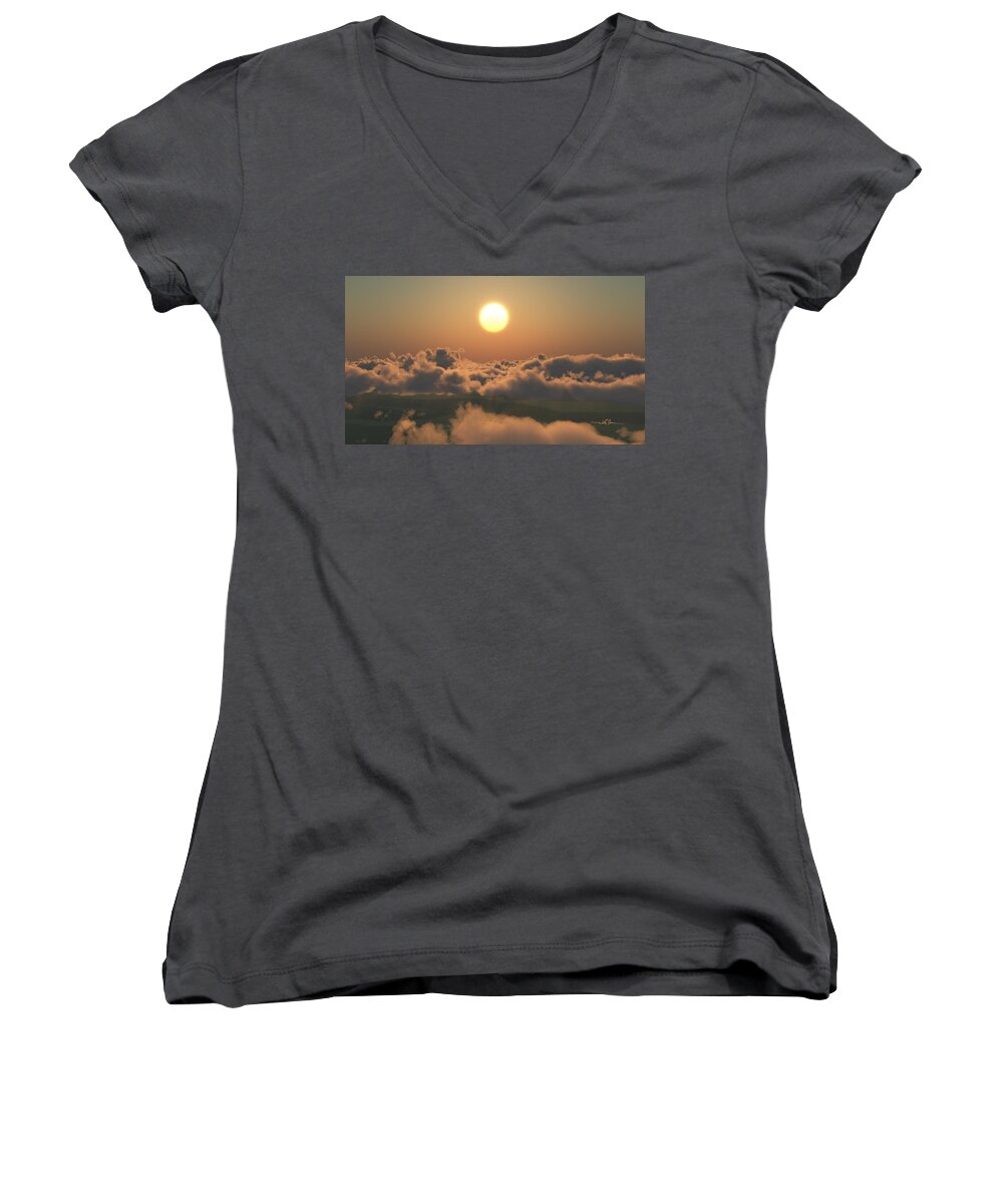 Scenic Women's V-Neck featuring the digital art Let There Be Light by William Ladson