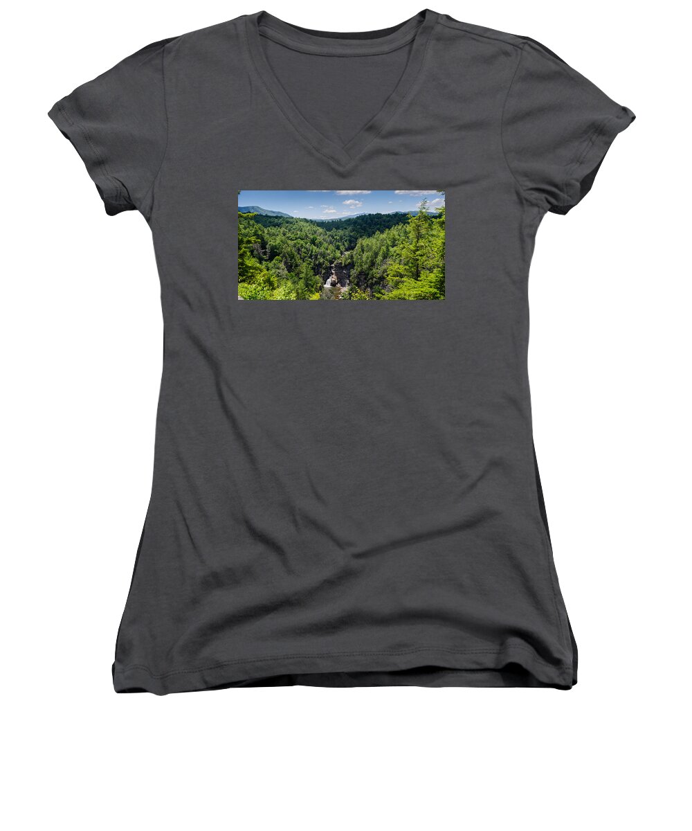 Linville Women's V-Neck featuring the photograph Linville Falls by David Hart