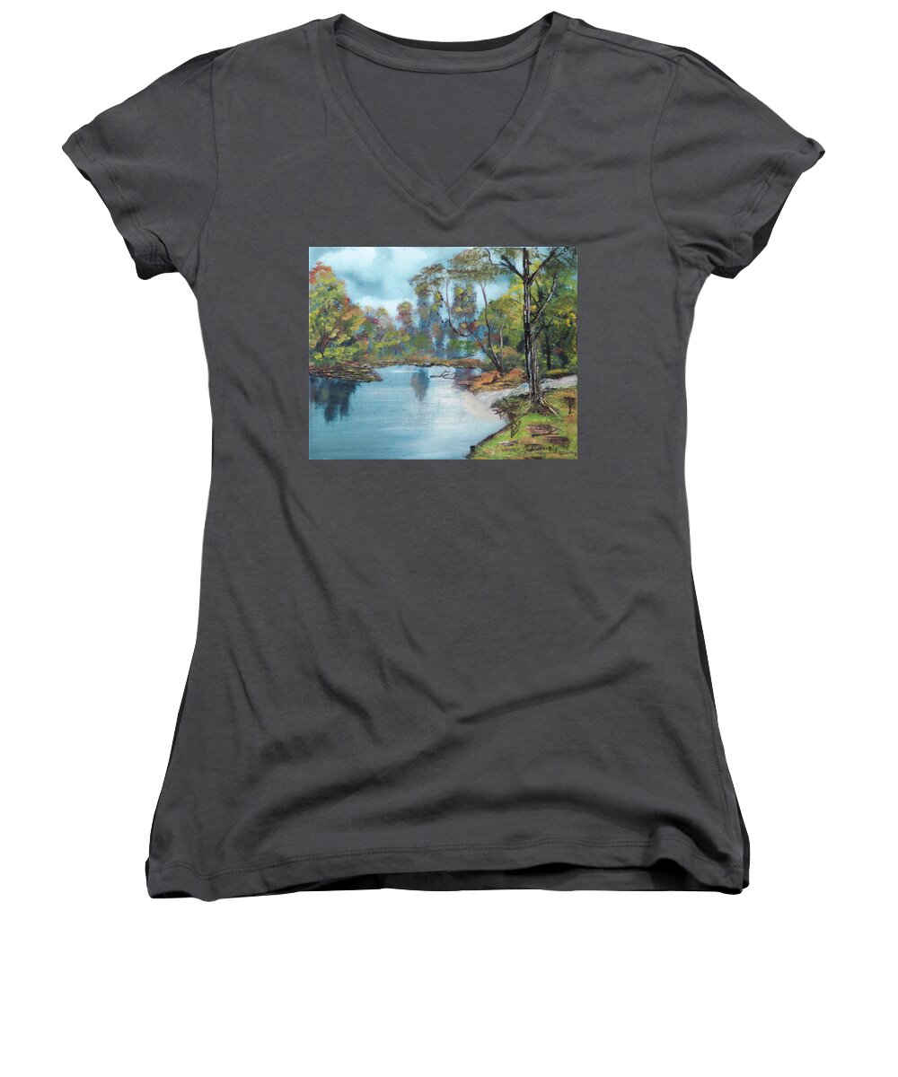 Painting Women's V-Neck featuring the painting Little Brook by Michael Daniels