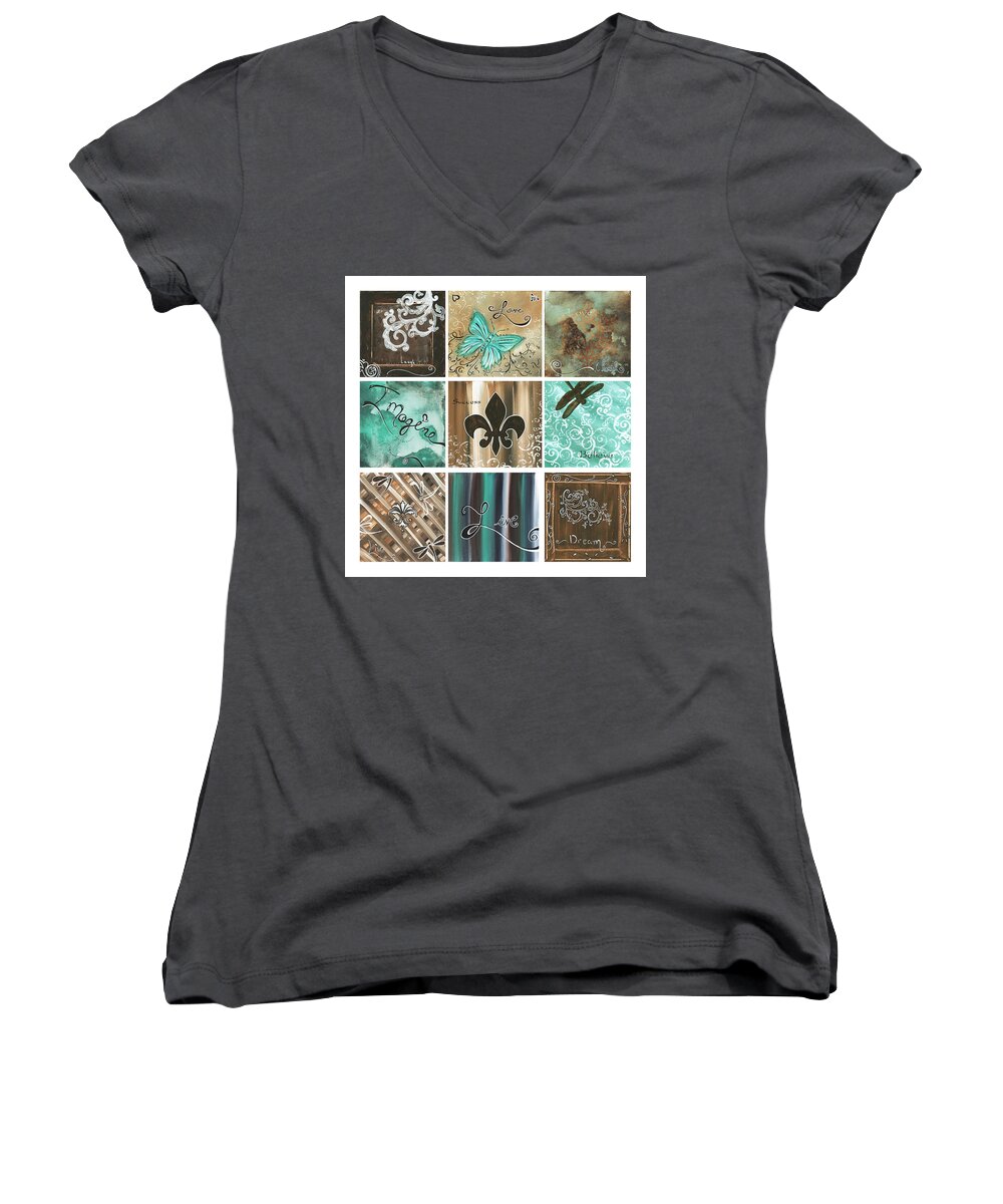 Abstract Women's V-Neck featuring the painting Live and Love by MADART by Megan Aroon