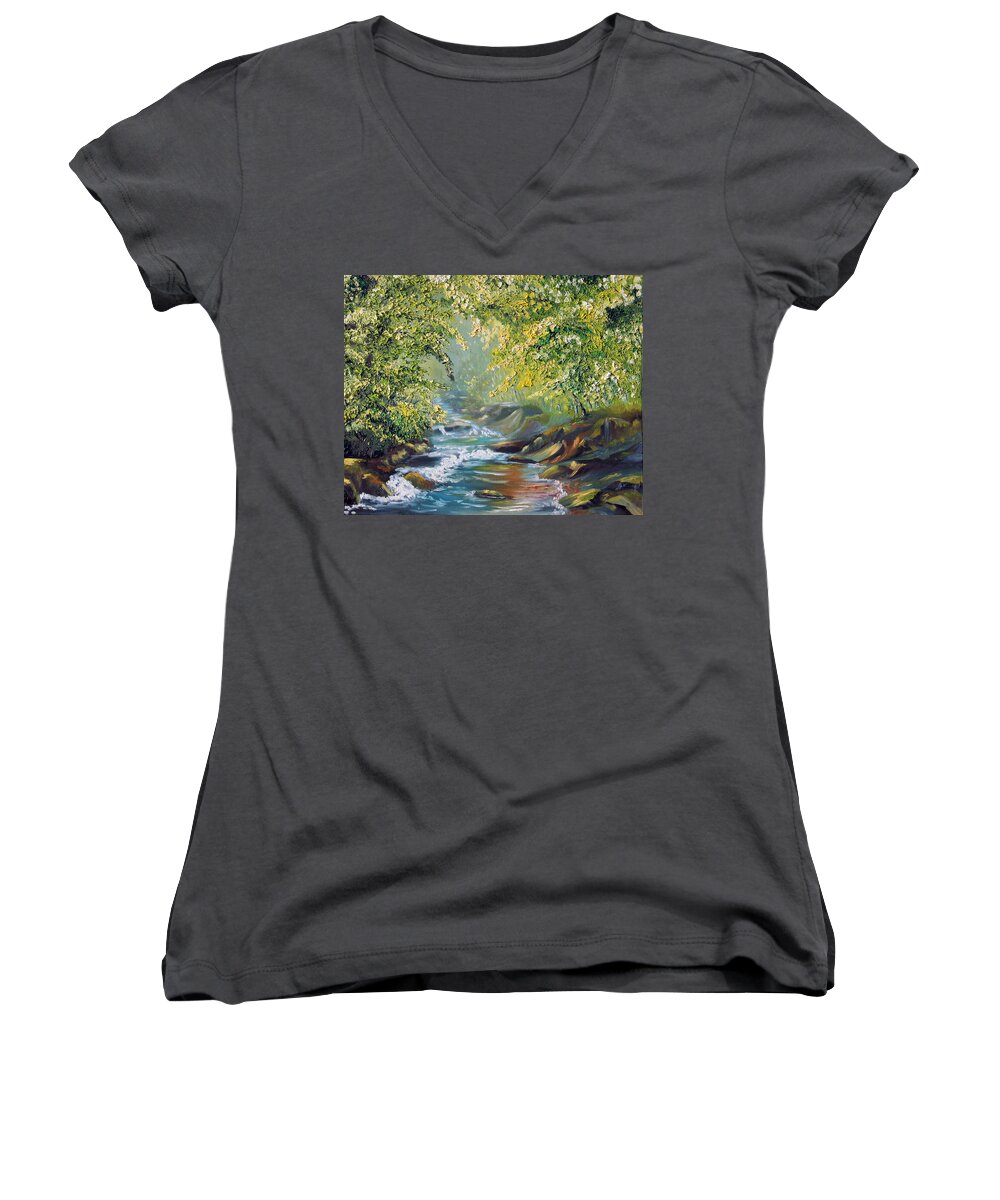 Nature Women's V-Neck featuring the painting Living Water by Meaghan Troup