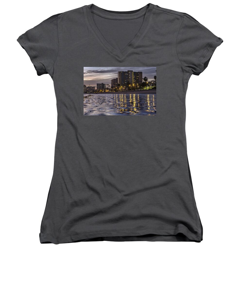 Abstract Women's V-Neck featuring the photograph Long Beach Evening by Denise Dube