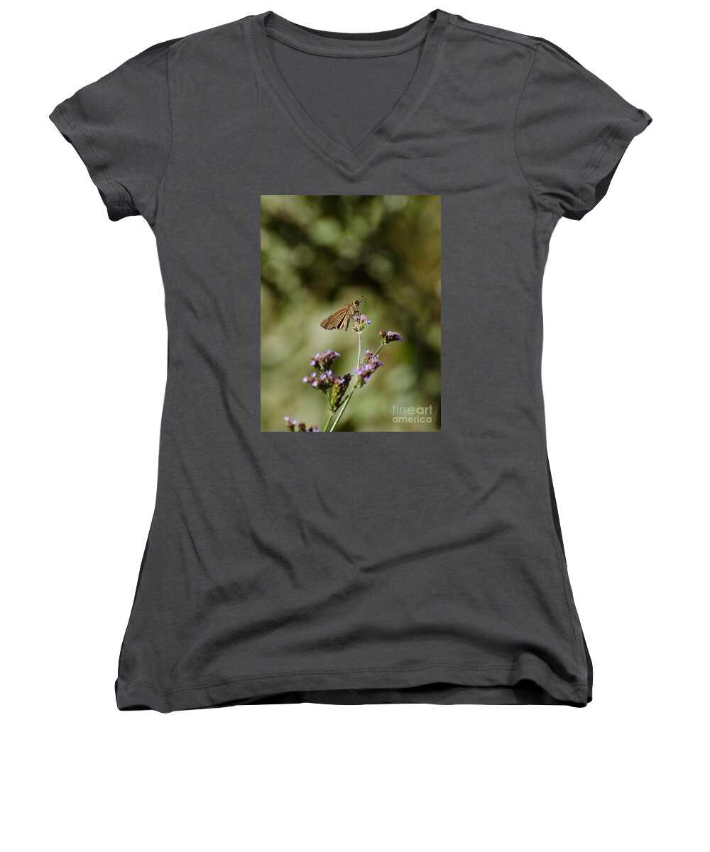 Insect Women's V-Neck featuring the photograph Long-winged Skipper Butterfly by Donna Brown
