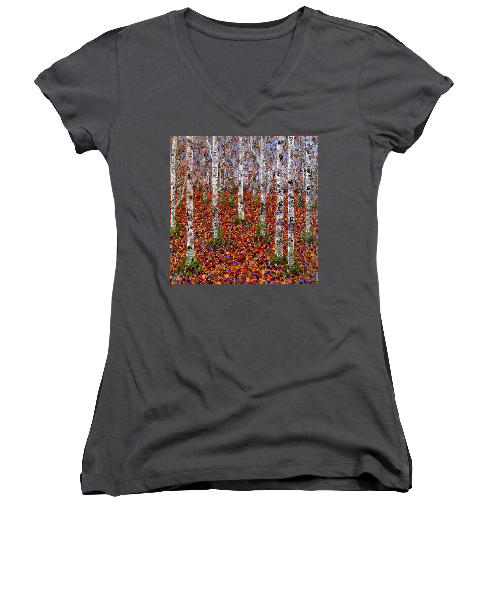 Art Women's V-Neck featuring the painting Lost in the woods by Angie Wright