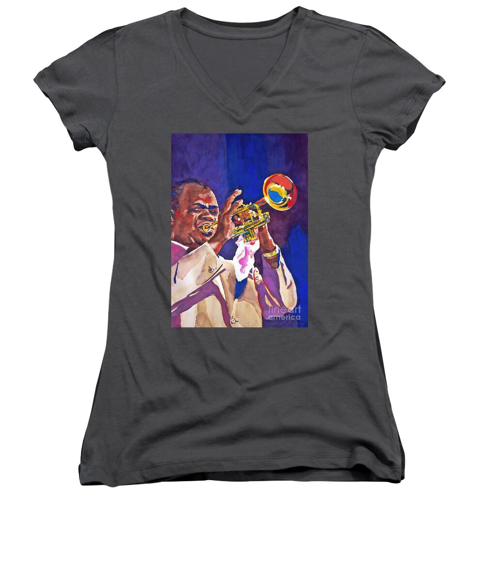 Jazz Legends Women's V-Neck featuring the painting Louis Satchmo Armstrong by David Lloyd Glover