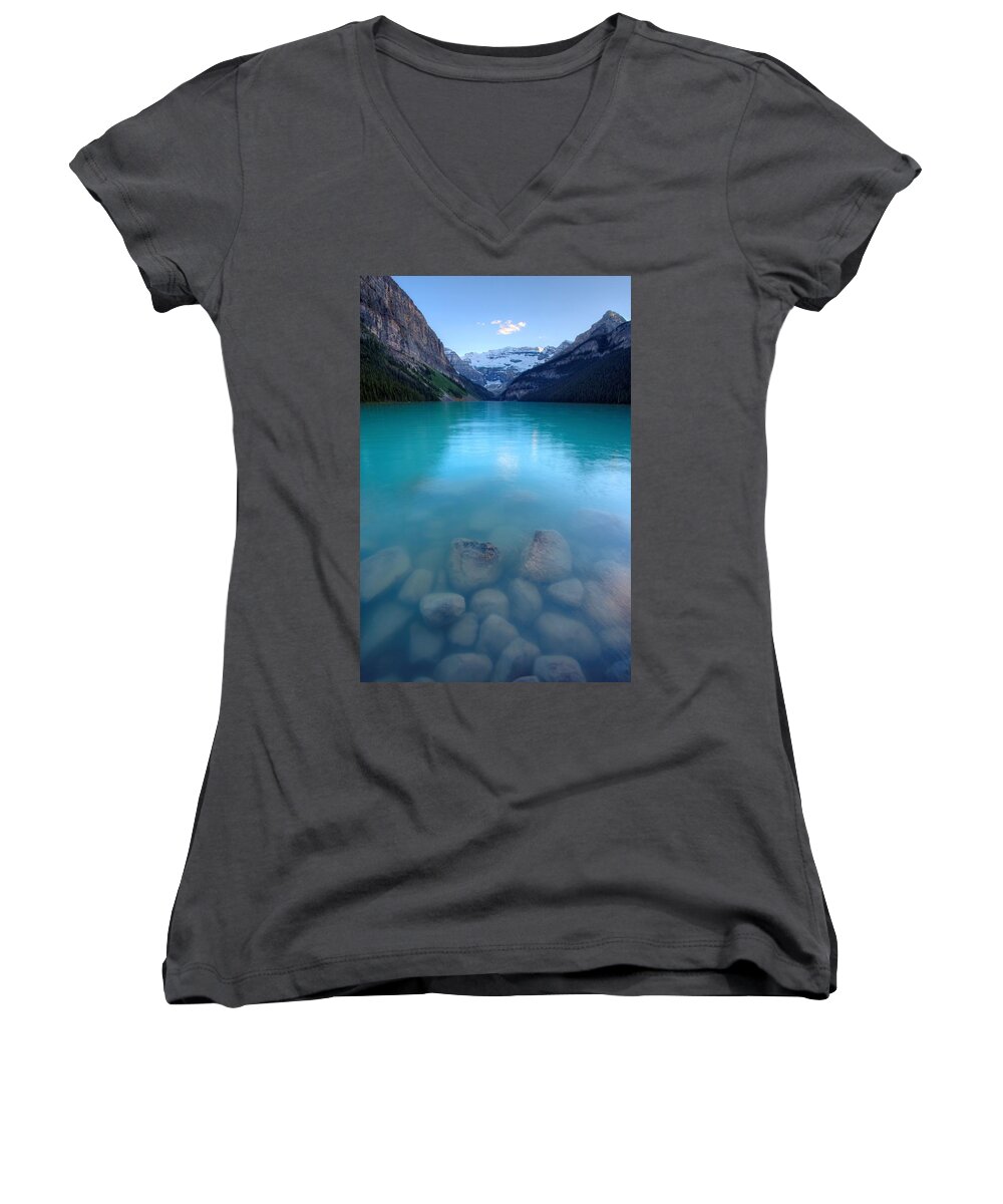 Banff Women's V-Neck featuring the photograph Louis with an E by David Andersen