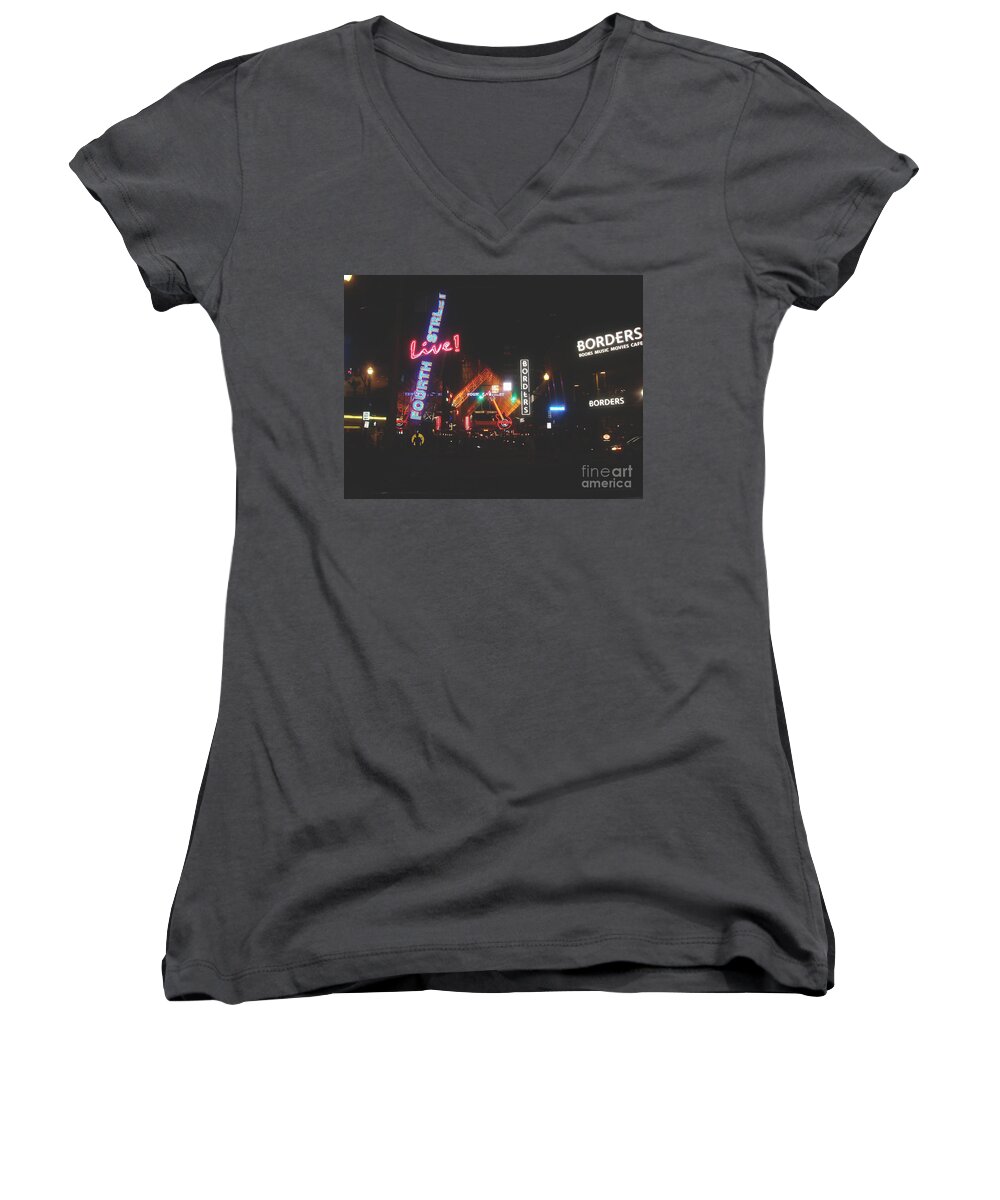 Vacation Women's V-Neck featuring the photograph Louisville Kentucky misty nights by Jennifer E Doll
