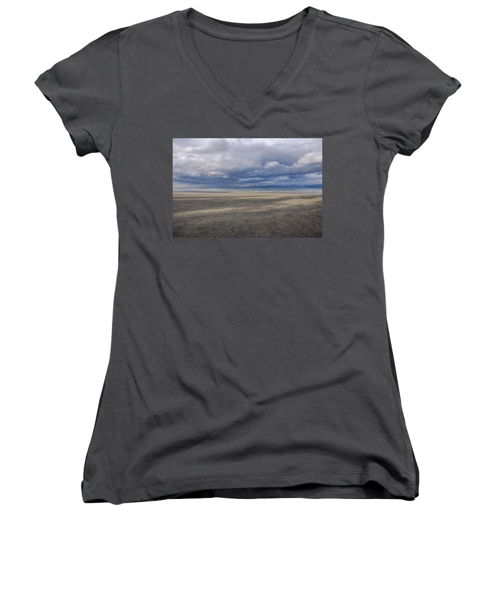 Low Tide Women's V-Neck featuring the photograph Low Tide Sandscape by Roxy Hurtubise