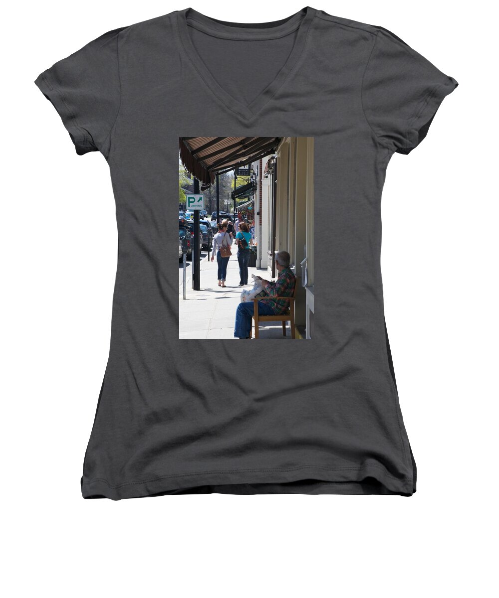 Concord Women's V-Neck featuring the photograph Main Street Concord by Allan Morrison