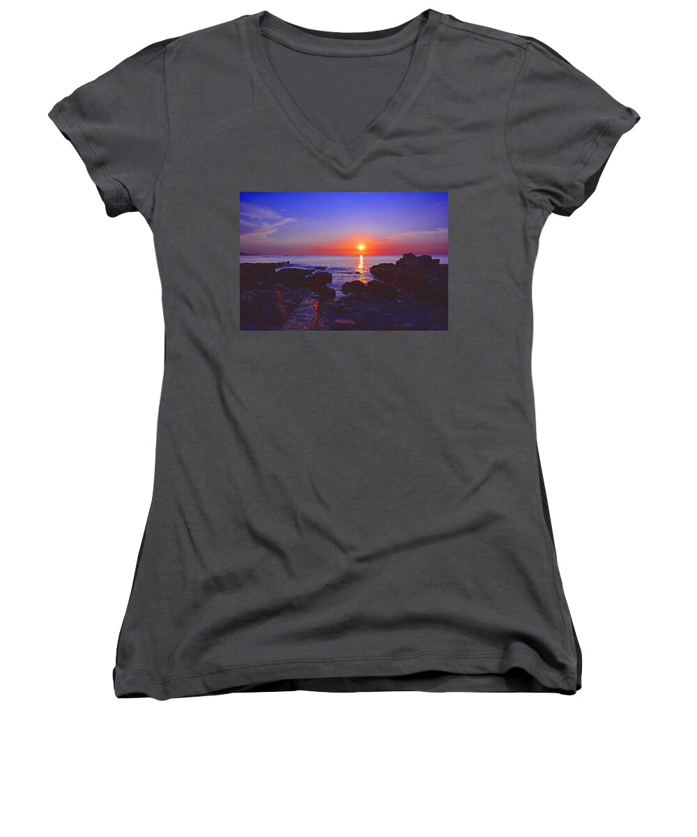 Maine Coast Sunrise Women's V-Neck featuring the photograph Maine Coast Sunrise by Raymond Salani III
