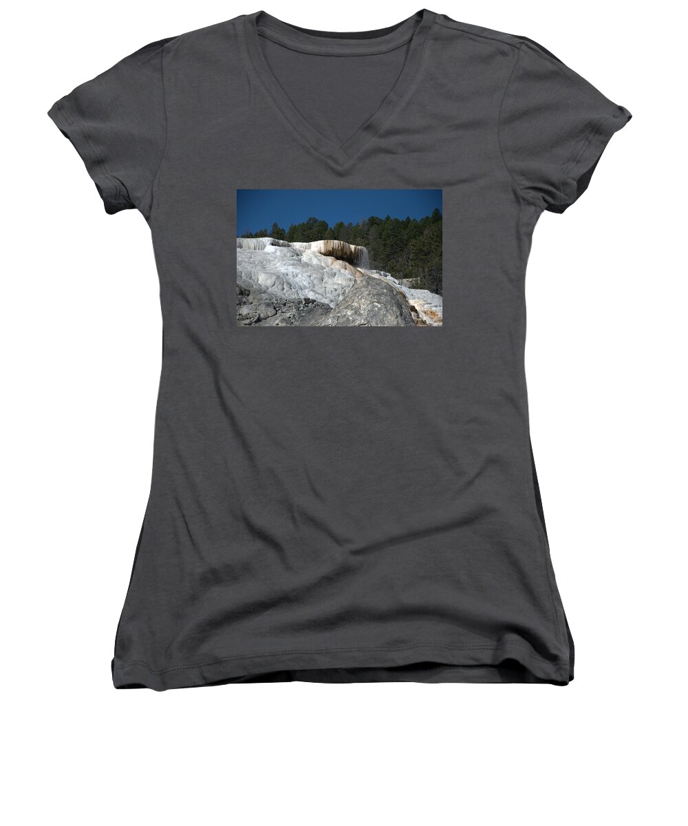 Blue Women's V-Neck featuring the photograph Mammoth Hot Springs 1 by Frank Madia