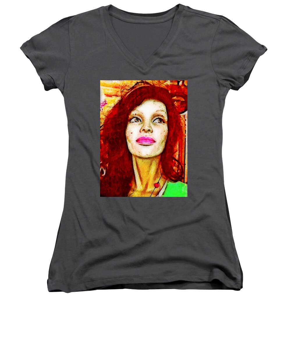 Mannequin Women's V-Neck featuring the digital art Mannequin 2 by Maria Huntley