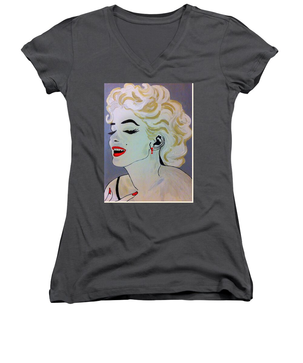 Marilyn Monroe Women's V-Neck featuring the painting Marilyn Monroe Beautiful by Saundra Myles