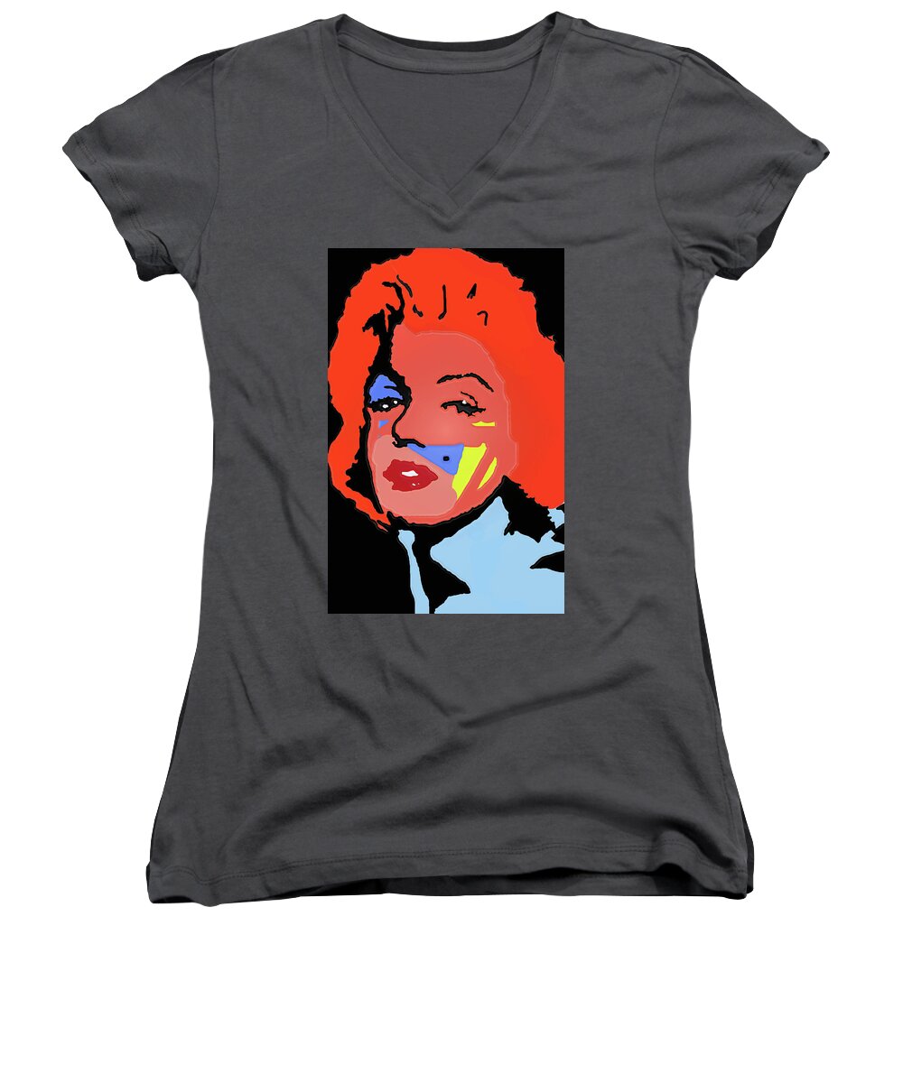 Jfk Women's V-Neck featuring the painting Marilyn Monroe In Color by Robert Margetts