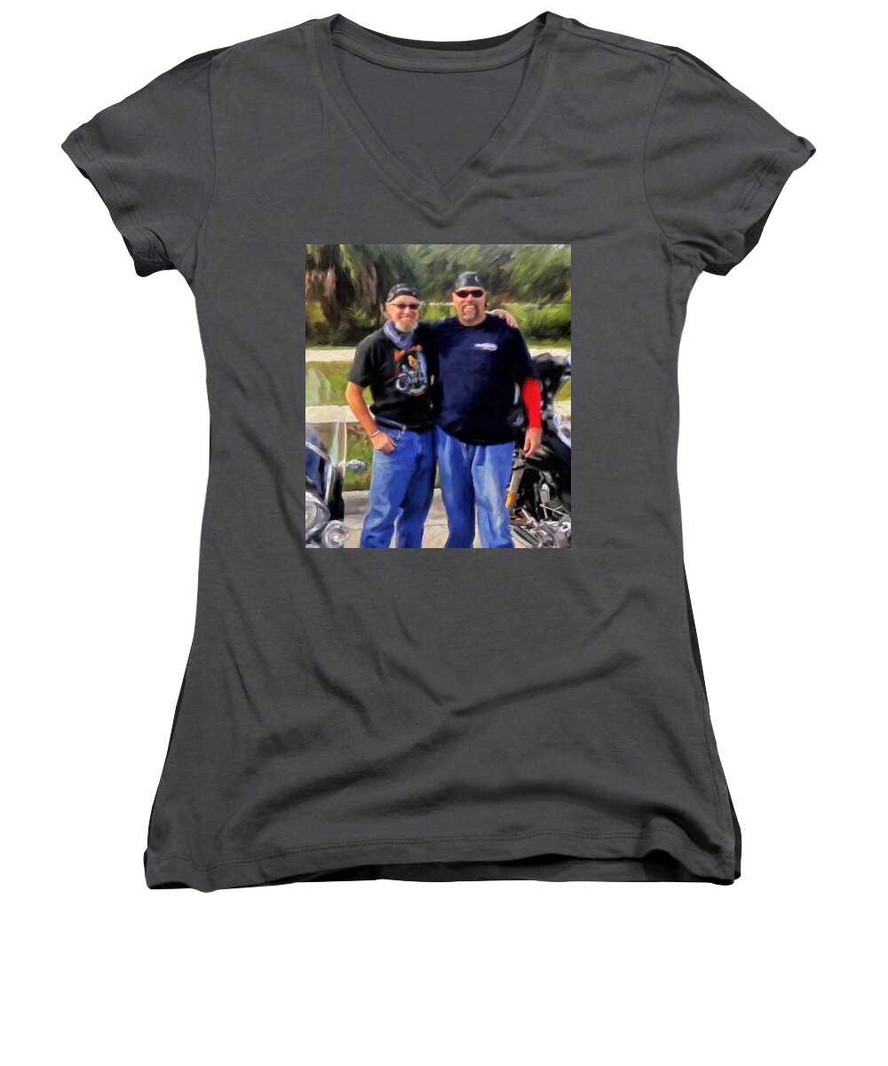 Brothers Women's V-Neck featuring the painting Me n' Bro by Michael Pickett
