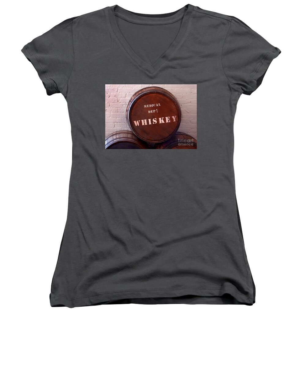 Barrel Women's V-Neck featuring the photograph Medical Wiskey Barrel by Phil Cardamone