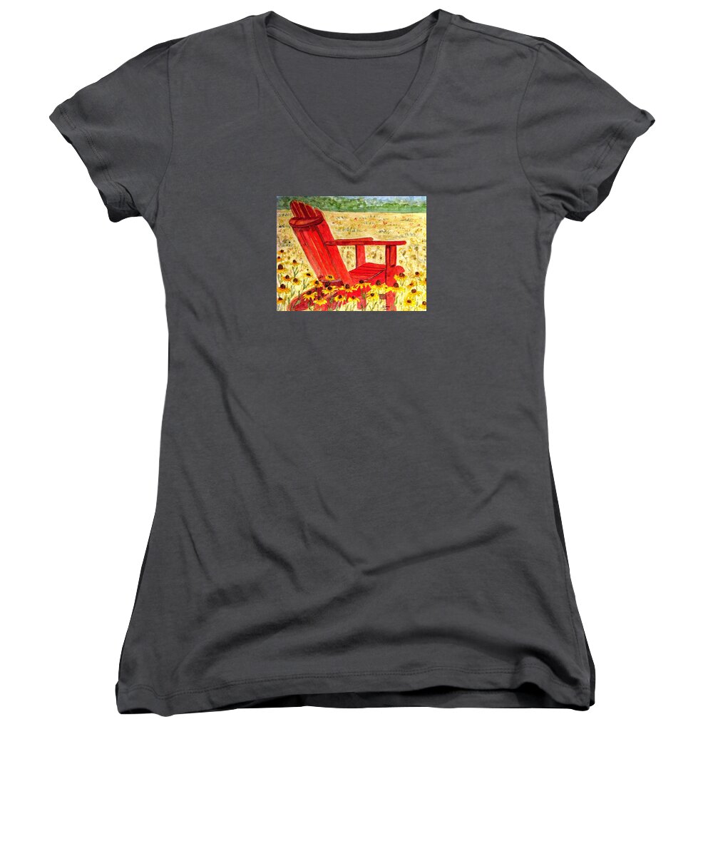 Adirondack Chair Women's V-Neck featuring the painting Meet Me In The Meadow by Angela Davies