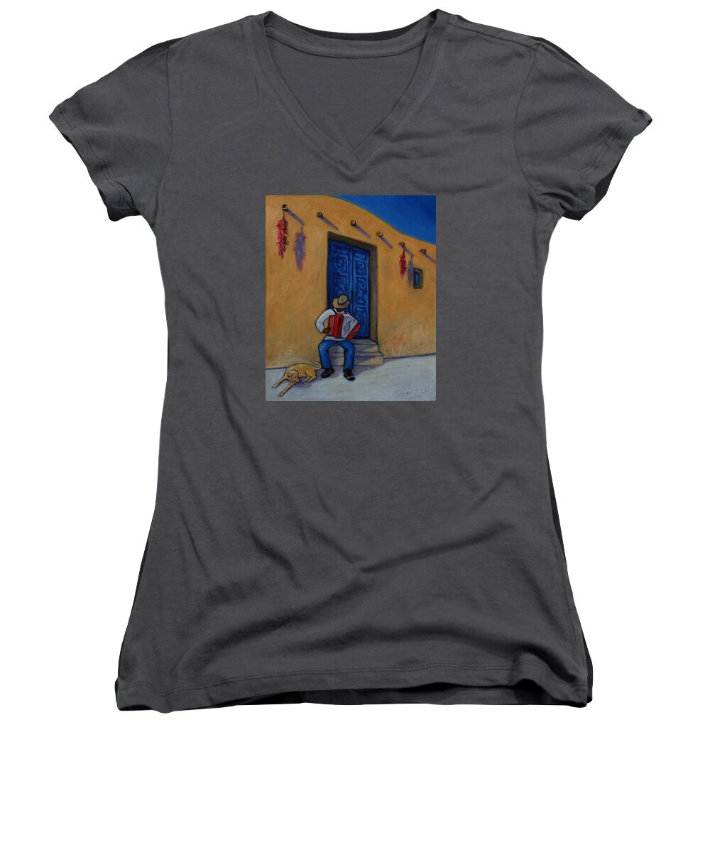 Figurative Women's V-Neck featuring the painting Mexico Impression II by Xueling Zou