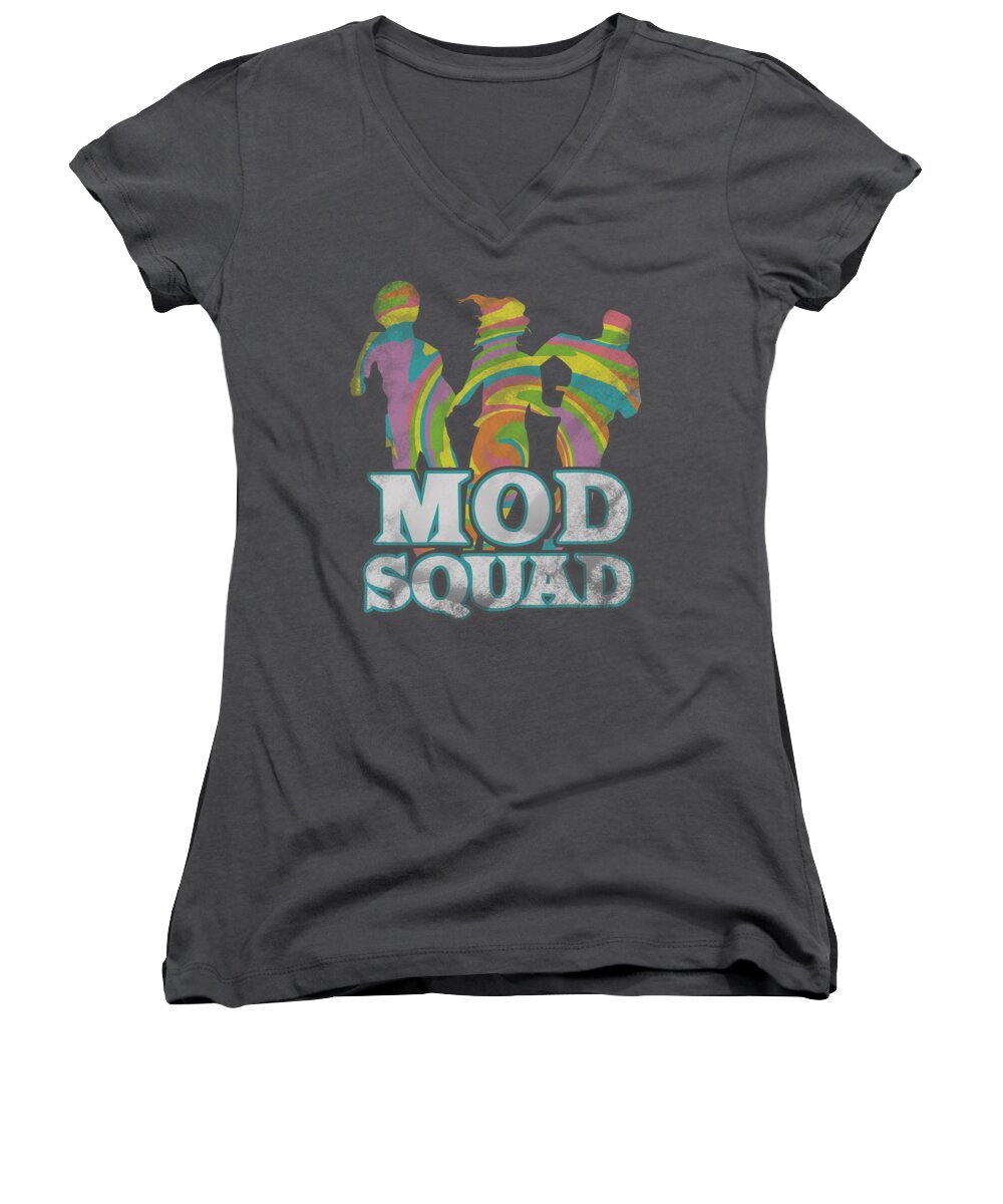 Mod Squad Women's V-Neck featuring the digital art Mod Squad - Mod Squad Run Groovy by Brand A
