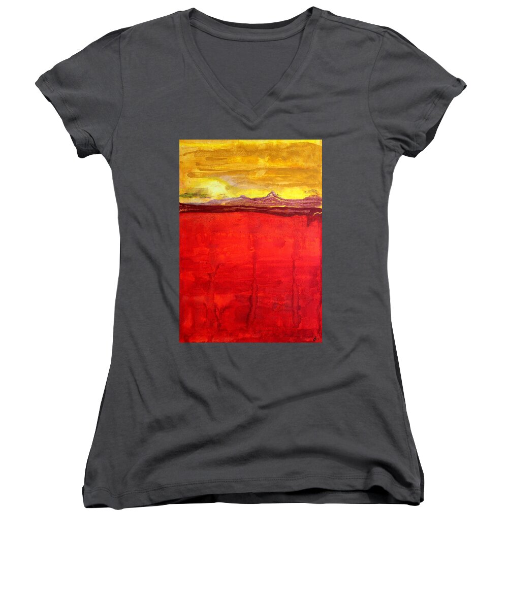 Mojave Women's V-Neck featuring the painting Mojave Dawn original painting by Sol Luckman