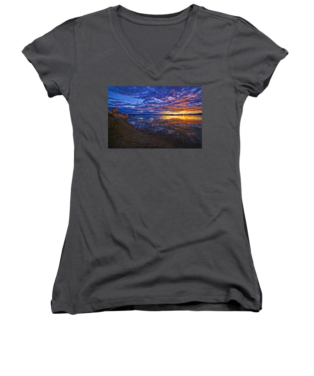 Sunrise Women's V-Neck featuring the photograph Mono Lake Sunrise by Priscilla Burgers