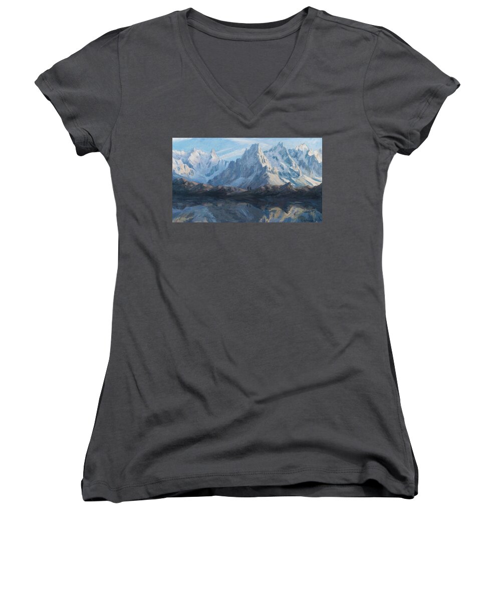 Mountain Women's V-Neck featuring the painting Montain mirror by Marco Busoni