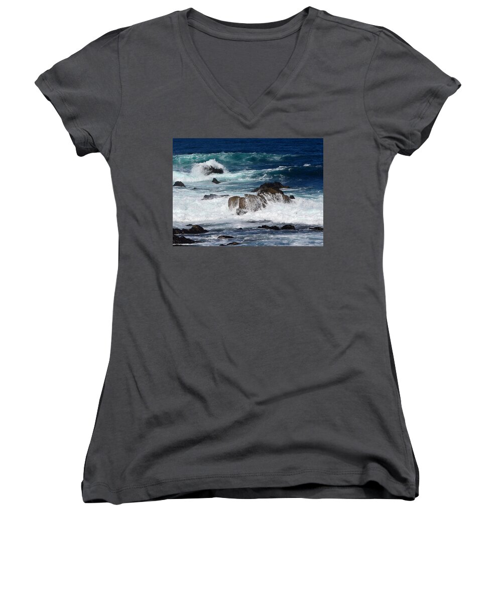 Waves Women's V-Neck featuring the photograph Monterey-6 by Dean Ferreira