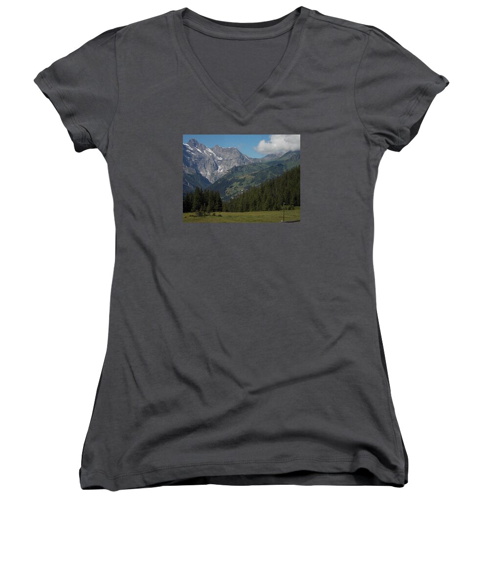 Morning Women's V-Neck featuring the photograph Morning in the Alps by Nina Kindred