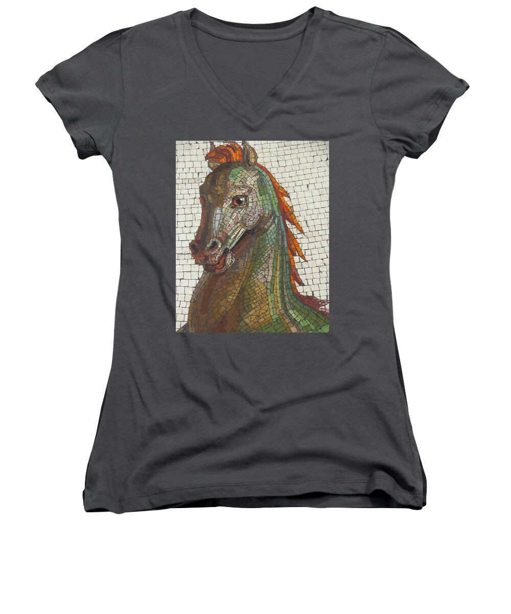 Horse Women's V-Neck featuring the photograph Mosaic Horse by Marcia Socolik
