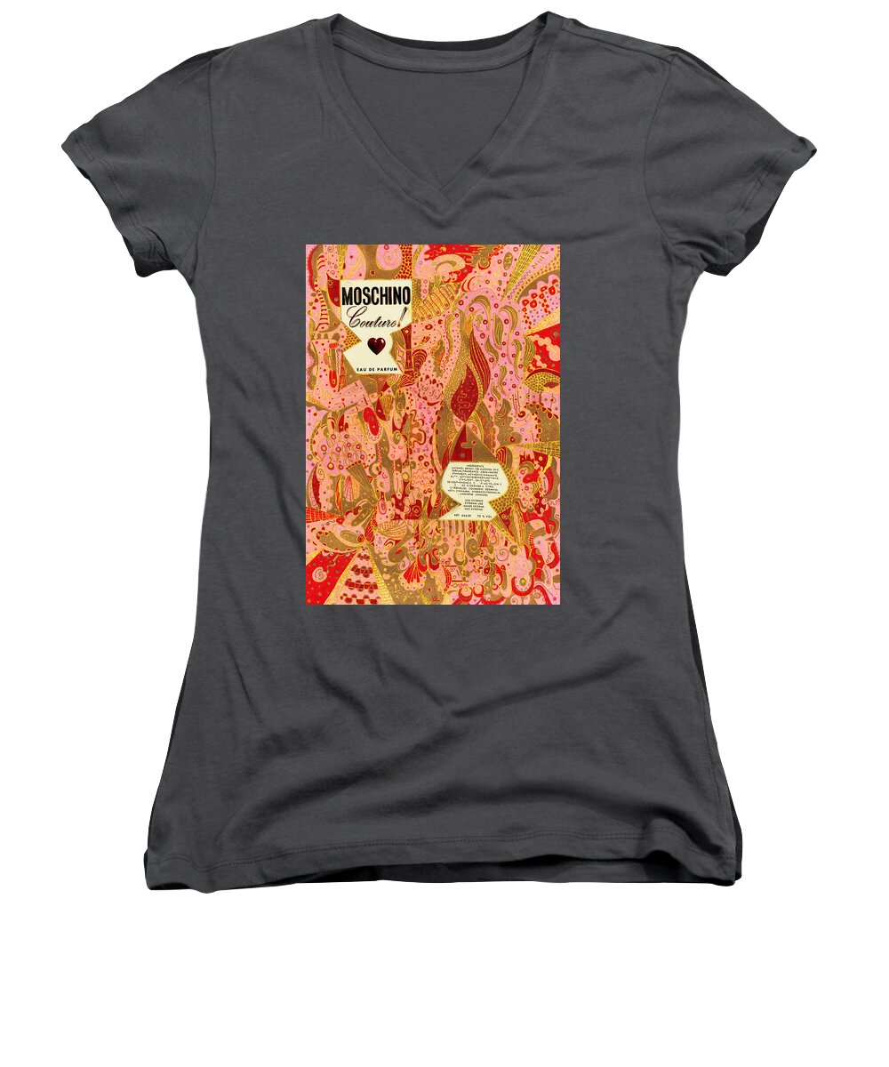 Moschino Women's V-Neck featuring the painting Moschino by Alex Art