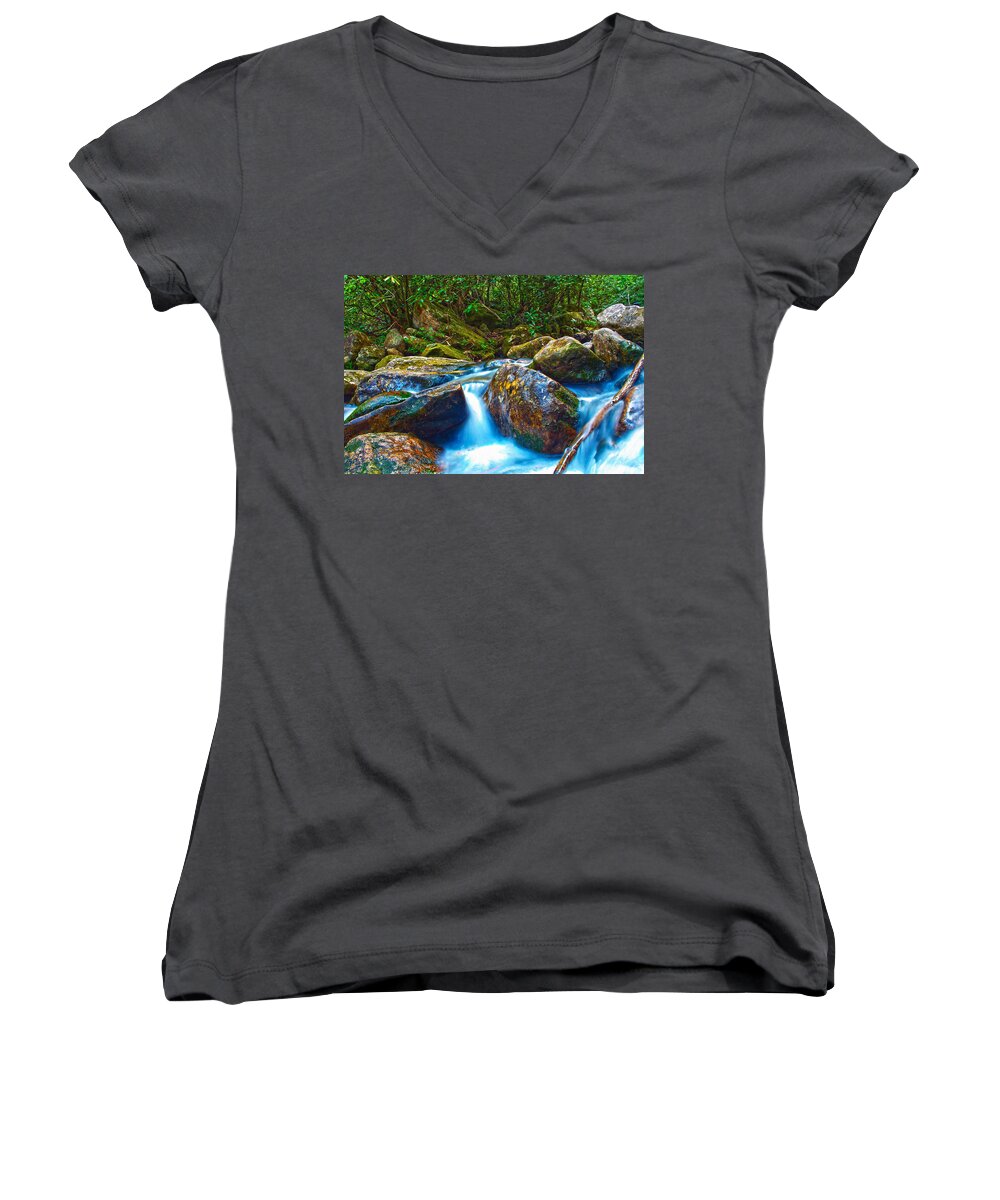 View Women's V-Neck featuring the photograph Mountain Streams by Alex Grichenko
