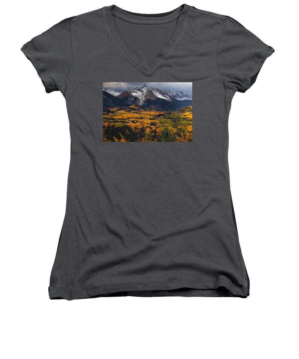 Colorado Landscapes Women's V-Neck featuring the photograph Mountainous Storm by Darren White