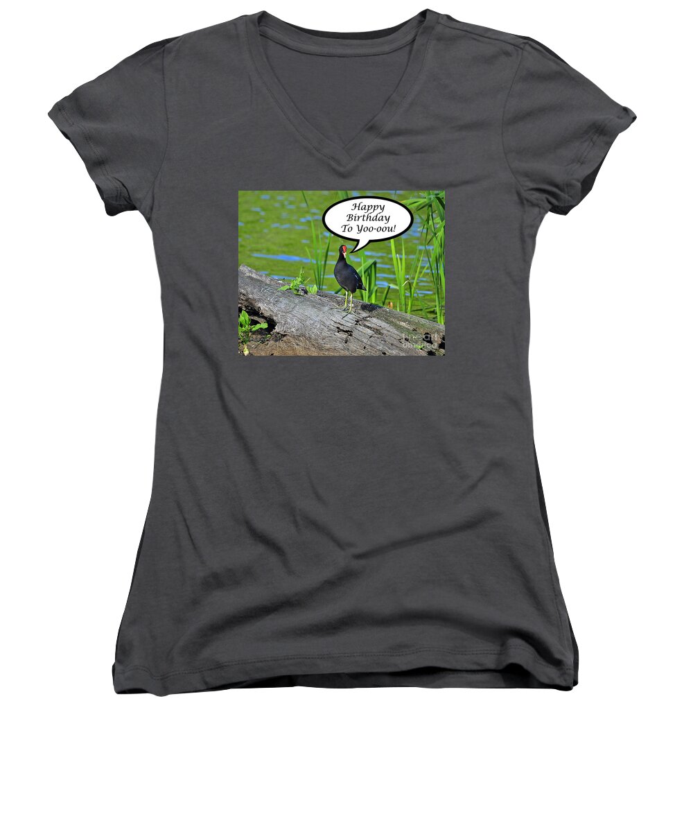 Birthday Card Women's V-Neck featuring the photograph Mouthy Moorhen Birthday Card by Al Powell Photography USA