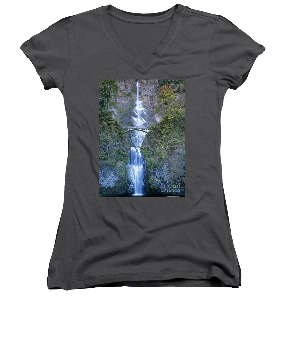 North America Women's V-Neck featuring the photograph Multnomah Falls Columbia River Gorge by Dave Welling