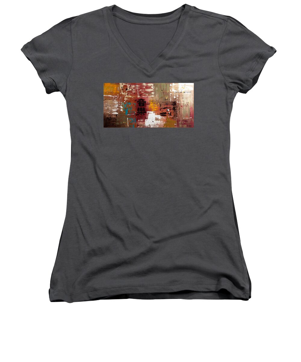 Music Abstract Art Women's V-Neck featuring the painting Music by Carmen Guedez