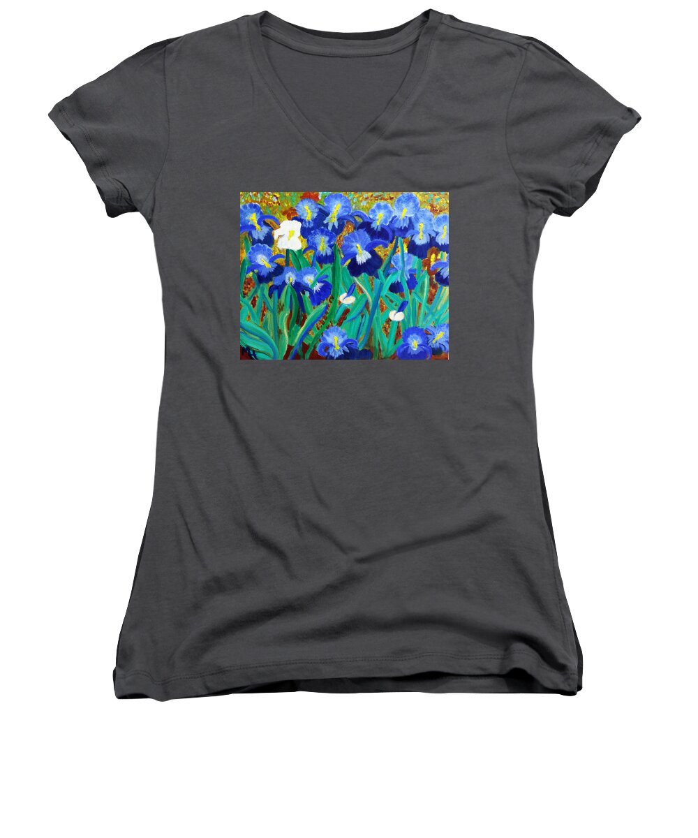 Bearded Iris Women's V-Neck featuring the painting My Iris - Inspired by VanGogh by Margaret Harmon