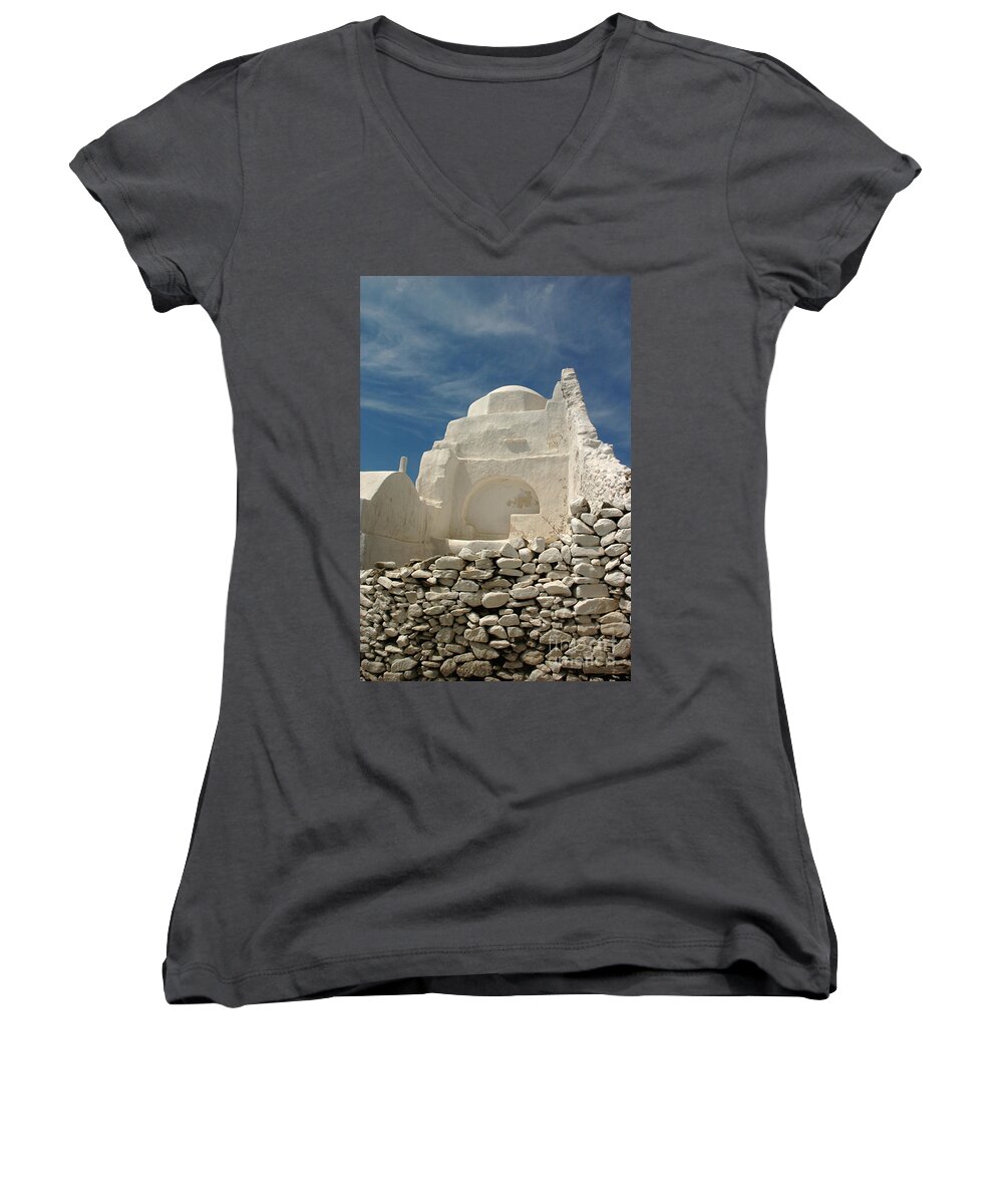 Church Women's V-Neck featuring the photograph Mykonos Church by Vivian Christopher