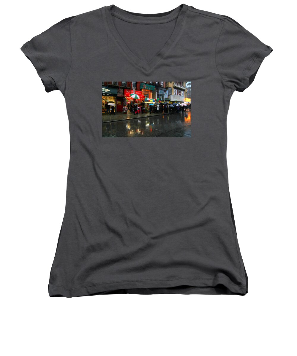 Reflections Women's V-Neck featuring the digital art New York Reflections by Linda Unger