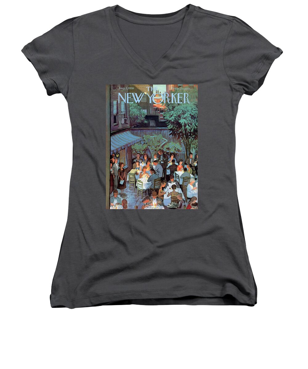 Arthur Getz Agt Women's V-Neck featuring the painting New Yorker August 2nd, 1958 by Arthur Getz