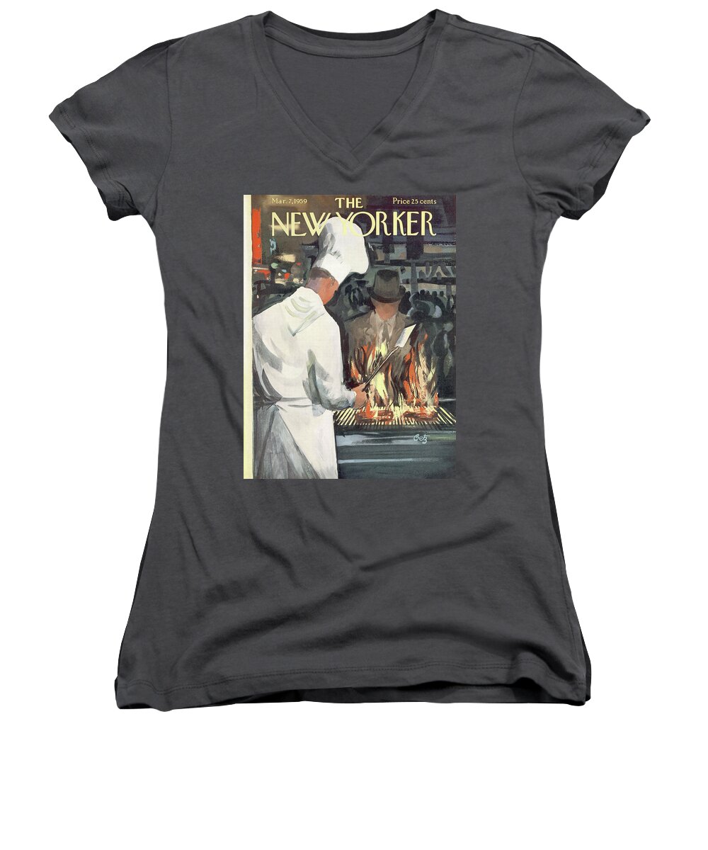 Food Women's V-Neck featuring the painting New Yorker March 7th, 1959 by Arthur Getz