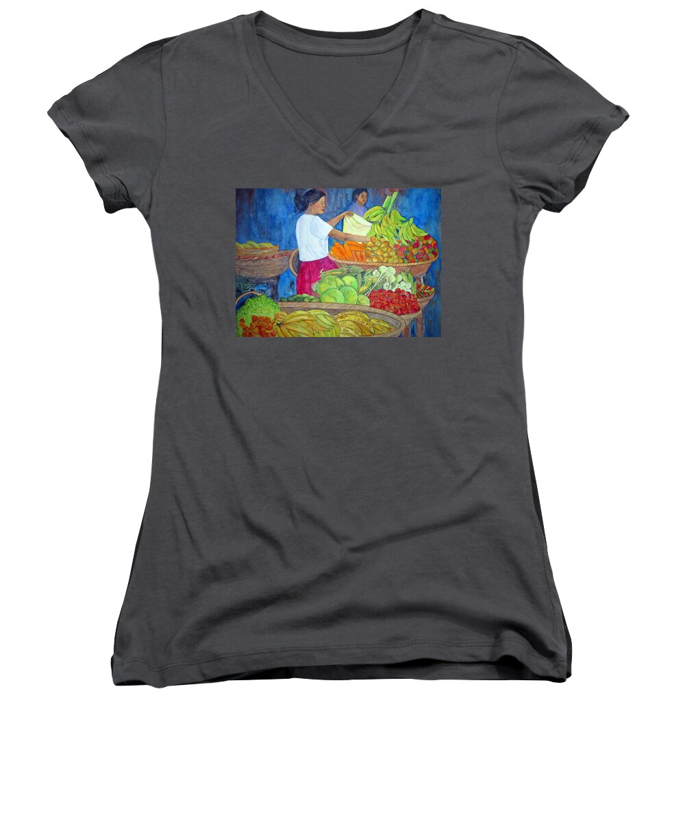 Nicaragua Women's V-Neck featuring the painting Nicaraguan Market Day by Patricia Beebe