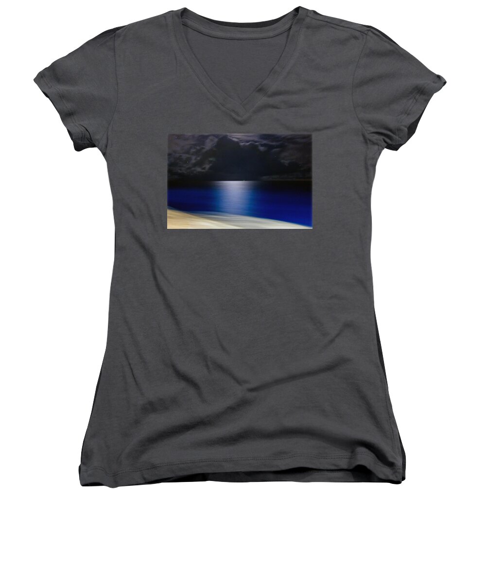 Night Women's V-Neck featuring the photograph Night and Water by Hanny Heim