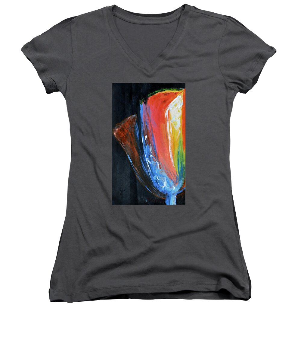 Flower Women's V-Neck featuring the painting Night Blooms by Donna Blackhall