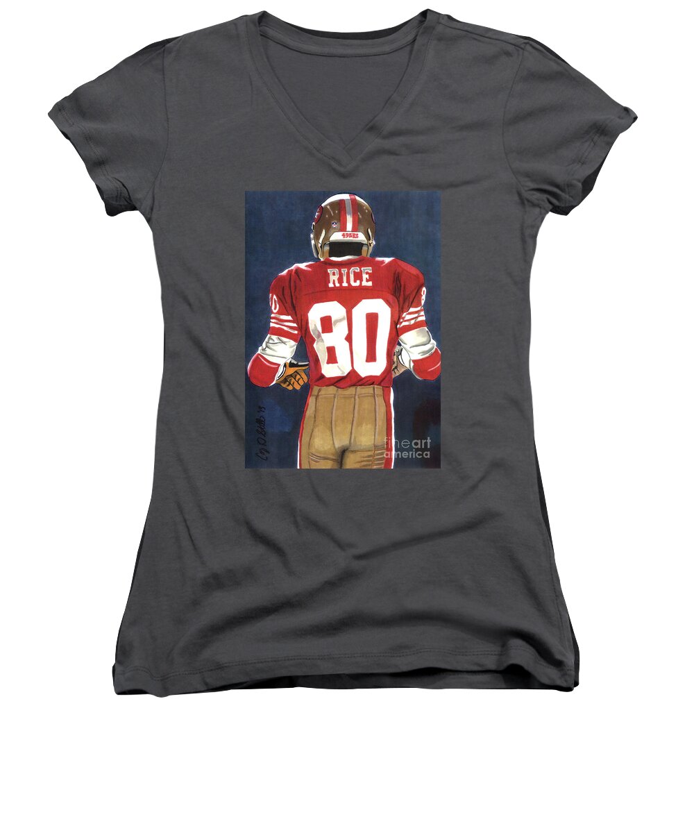 Jerry Women's V-Neck featuring the drawing No. 80 by Cory Still
