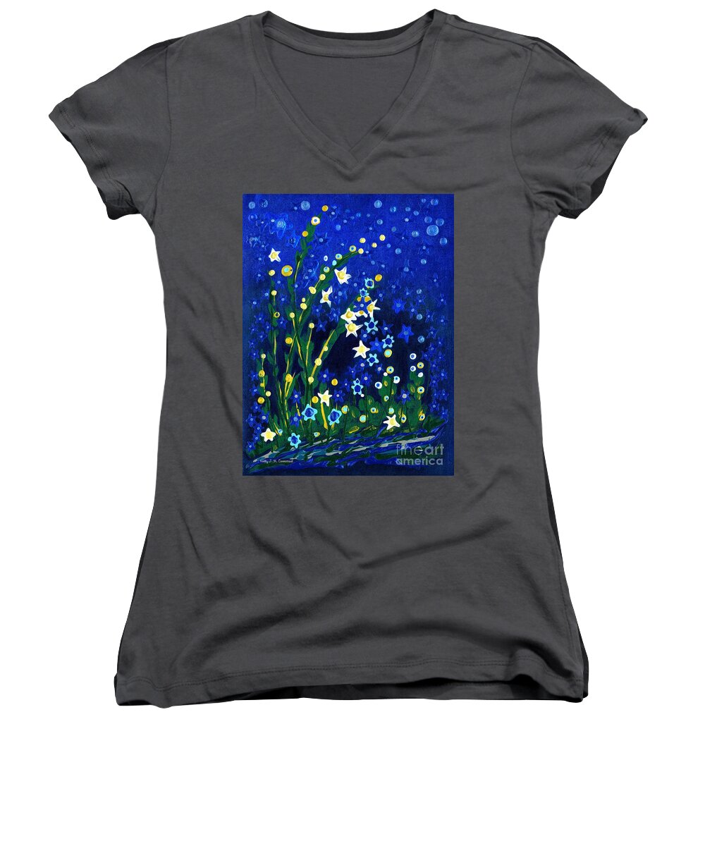 Nocturne Women's V-Neck featuring the painting Nocturne by Holly Carmichael