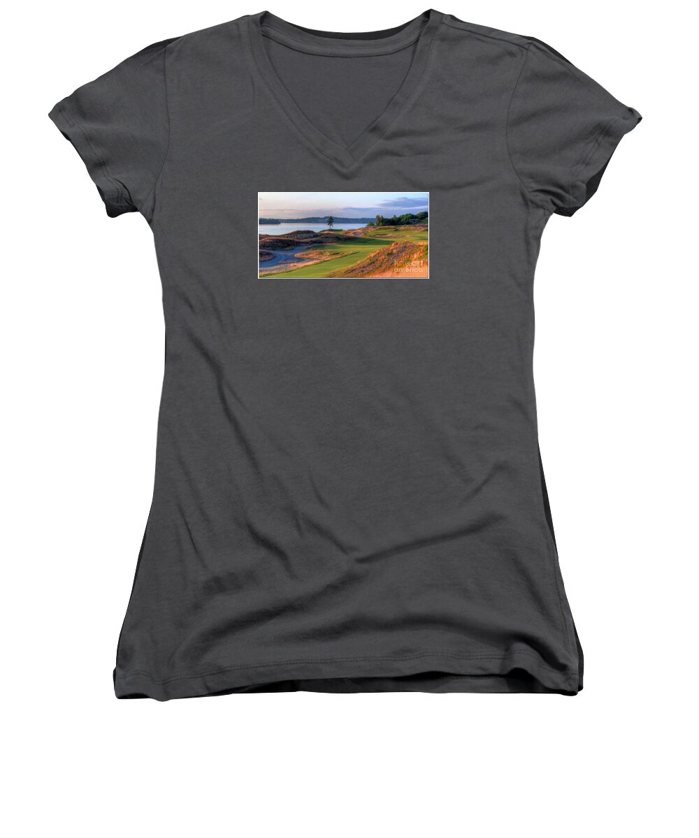 Chambers Bay Women's V-Neck featuring the photograph North by Northwest - Chambers Bay Golf Course by Chris Anderson