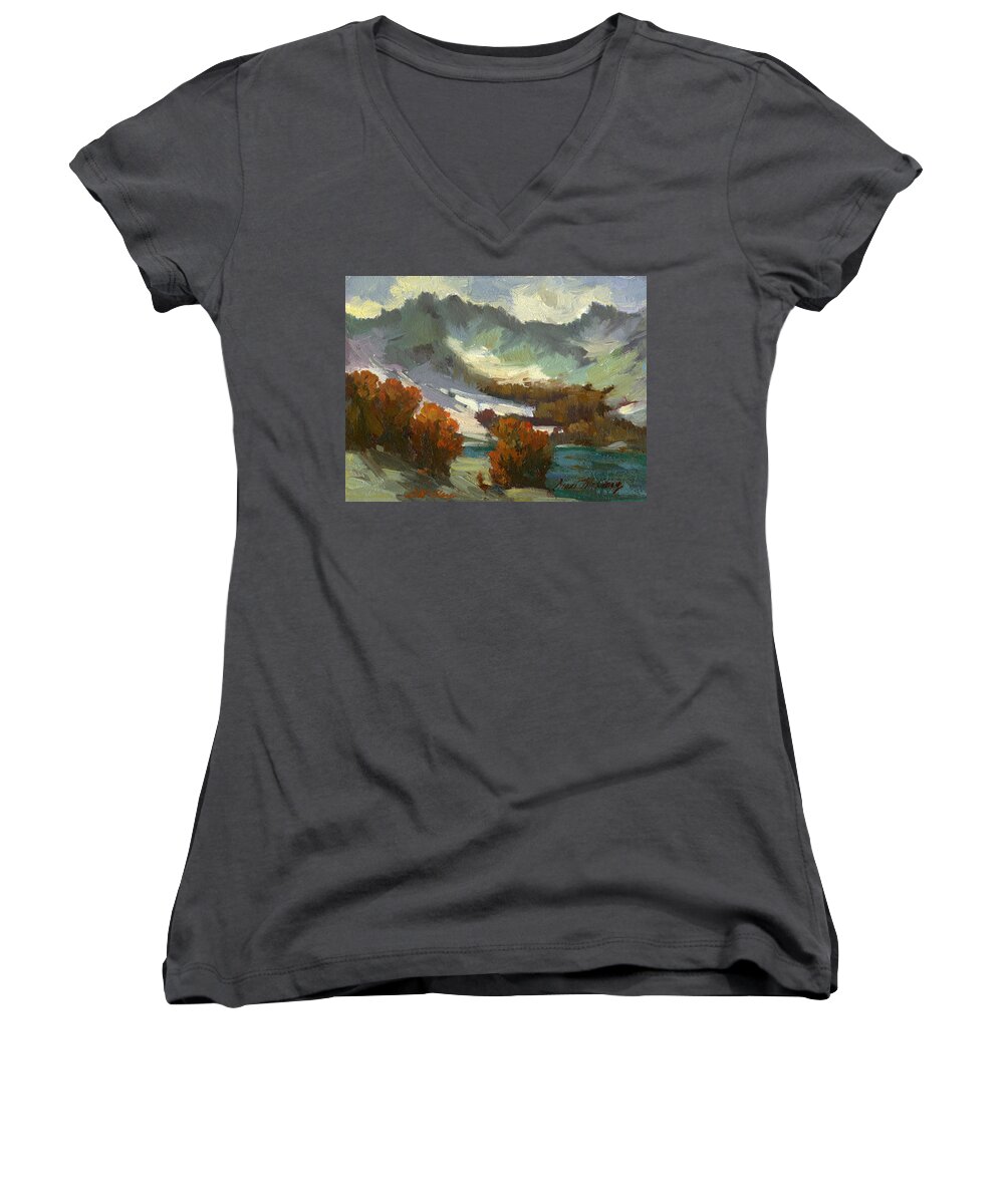 Cascades Women's V-Neck featuring the painting North Cascades Autumn by Diane McClary