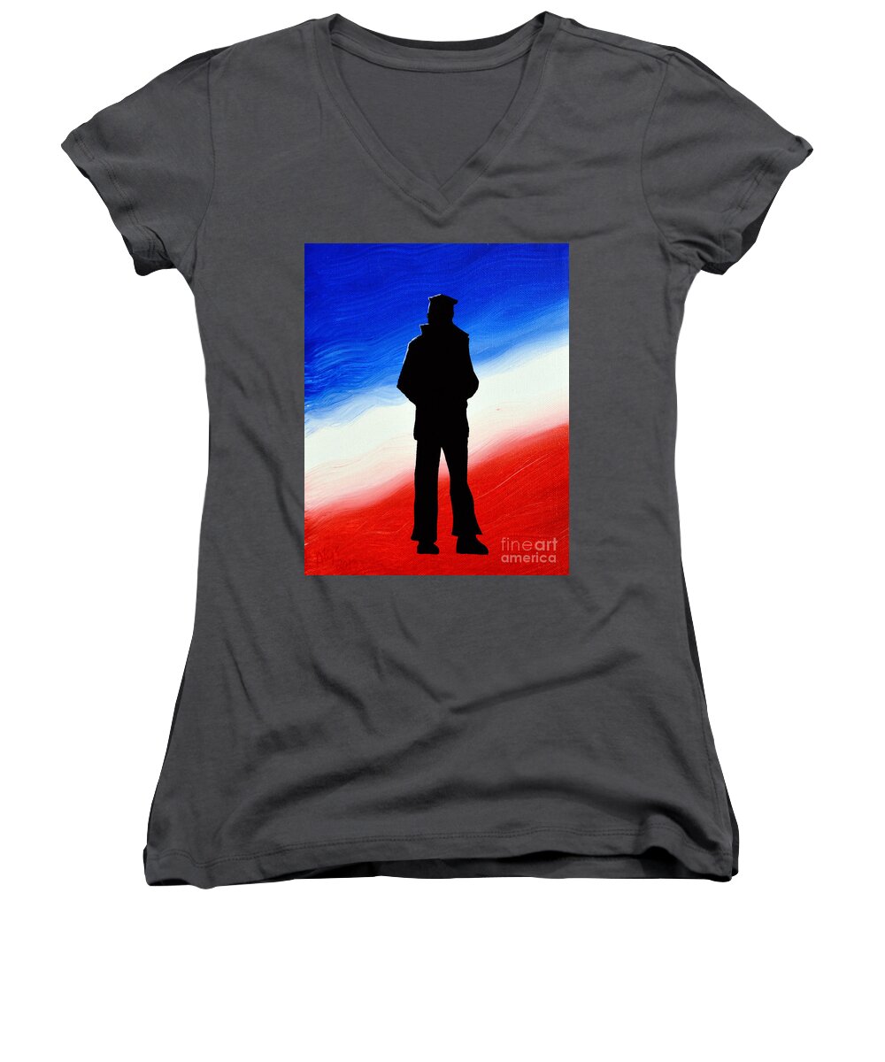 Non Sibi Sed Patriae Women's V-Neck featuring the painting Not Self But Country by Alys Caviness-Gober