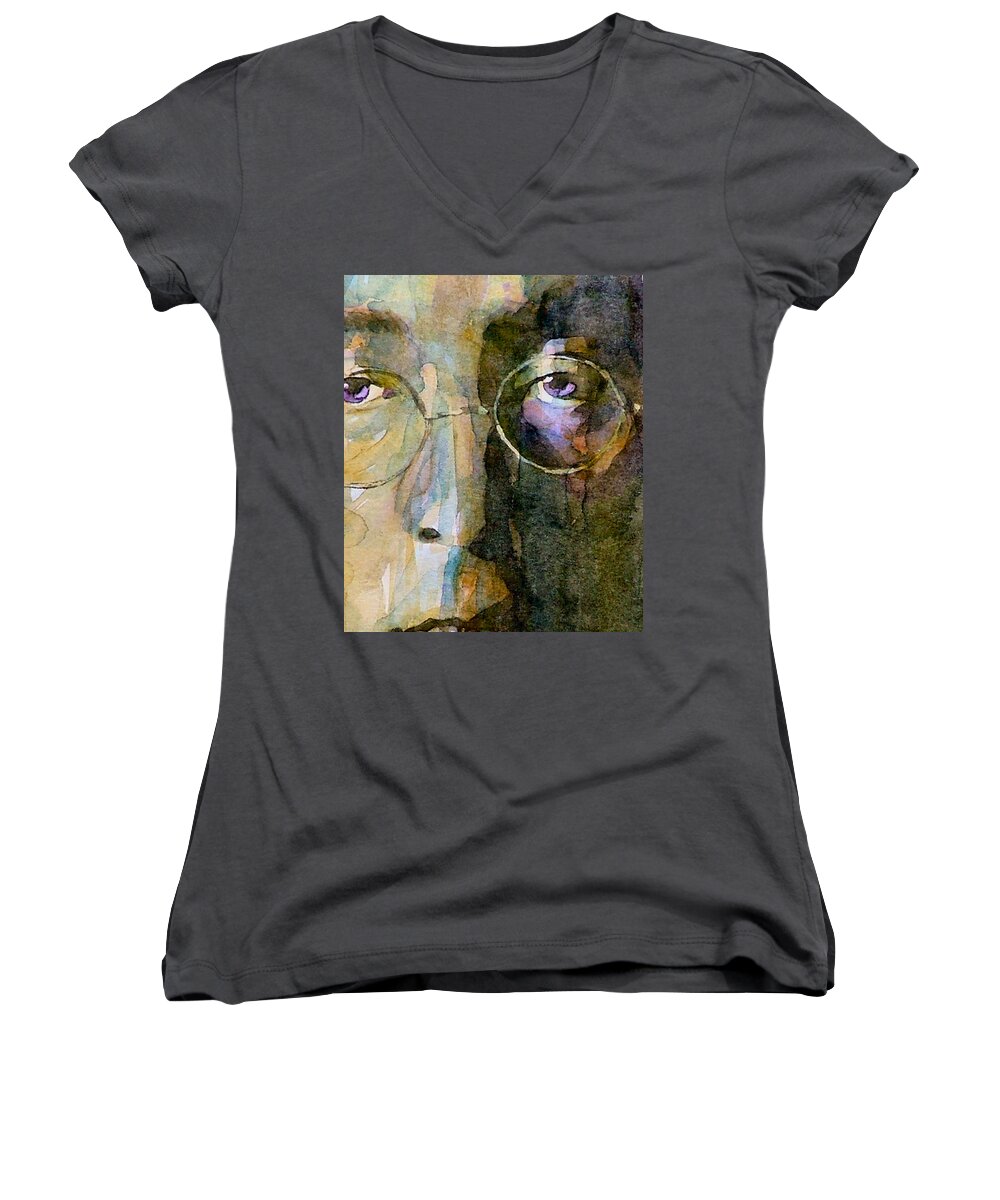 John Lennon Women's V-Neck featuring the painting Nothin Gonna Change My World by Paul Lovering
