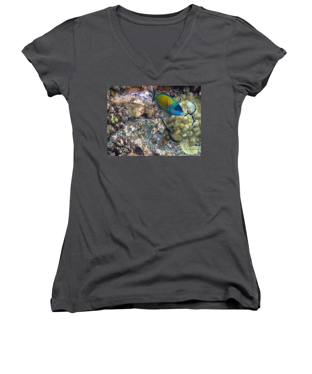 Fish Women's V-Neck featuring the photograph Ocean Color by Peggy Hughes